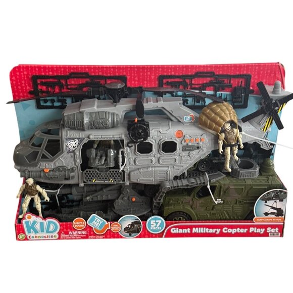 Giant Military Copter Play Set With 57 Pieces Light & Sound Features Heavy Airli - Picture 2 of 11